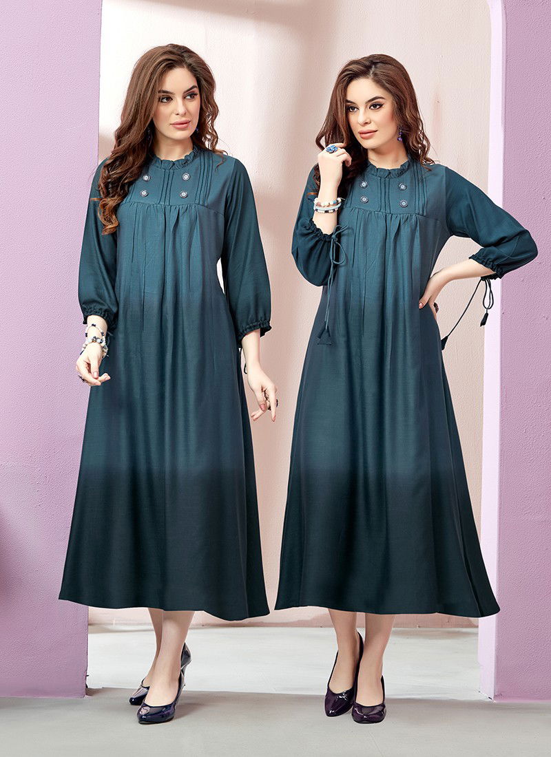 SAIRA vol 2 Latest Fancy Designer Ethnic Wear Rayon Slub And Shaded With Embroidery And Hand Work Kurti Collection